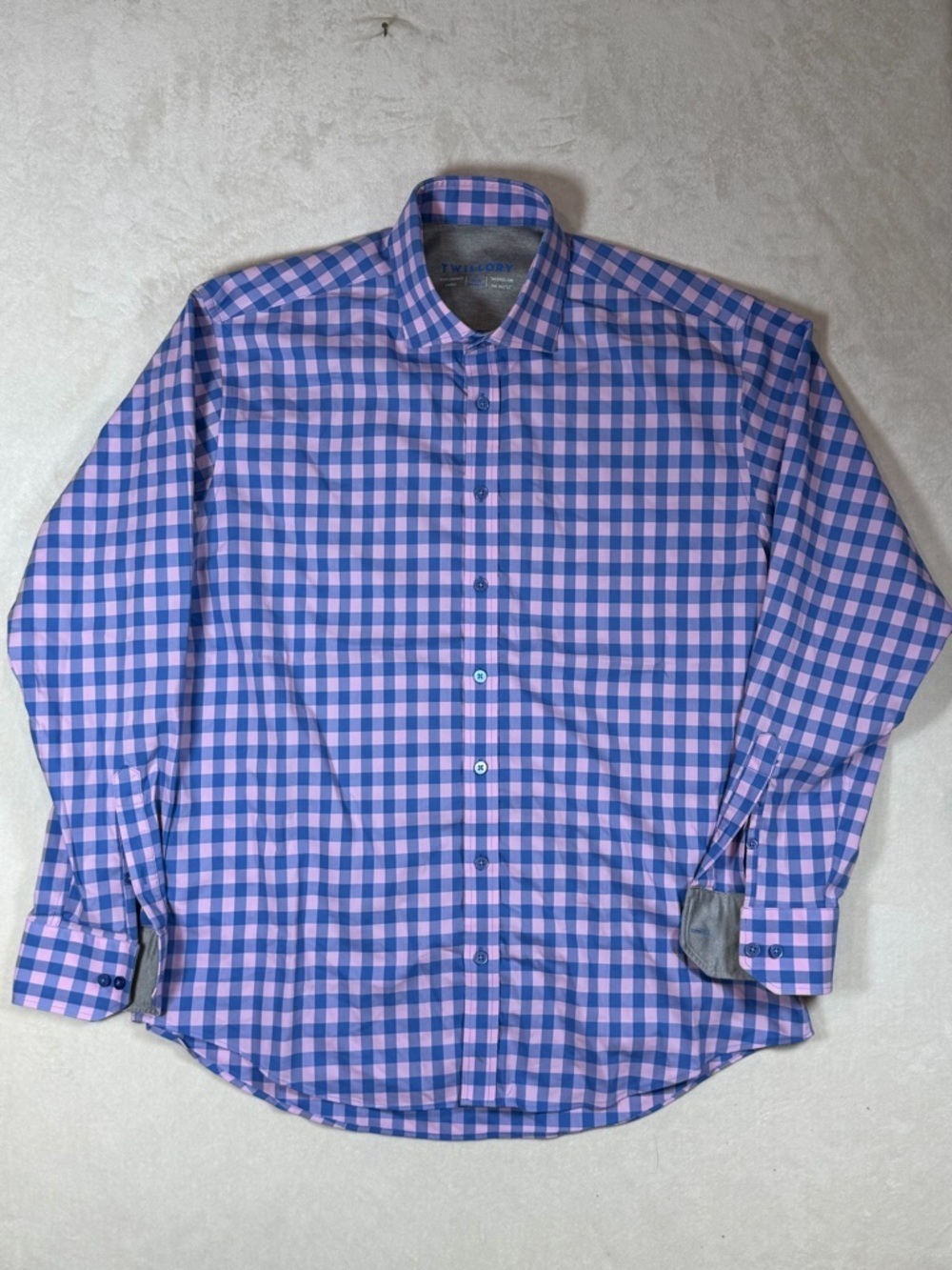 Twillory 17 34-35 No Wrinkle Pink & Purple Gingham Dress Shirt Modern Classic